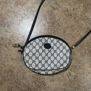 Gucci GG Monogram Small Crossbody Bag  blue Zip Gold Hardware.